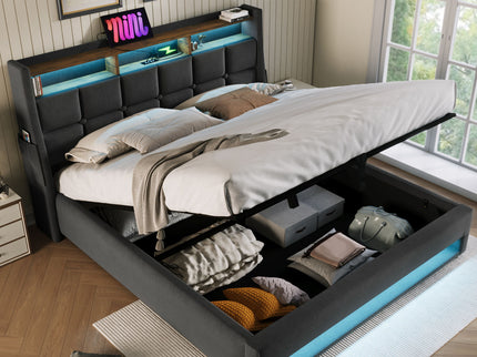 Upholstered Platform Bed With A Hydraulic Storage System, LED And USB Charging (Without Mattress)