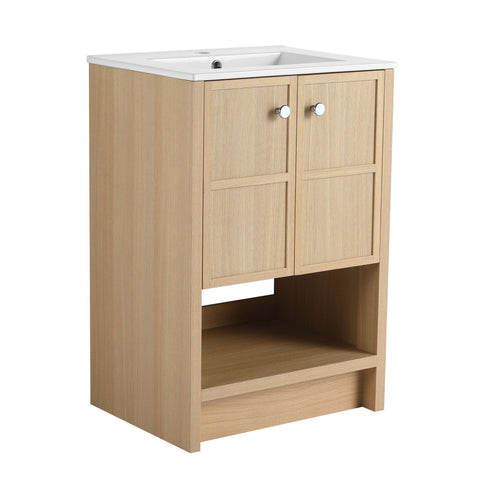 Modern Freestanding Bathroom Vanity With Ceramic Sink And Soft Closing Doors