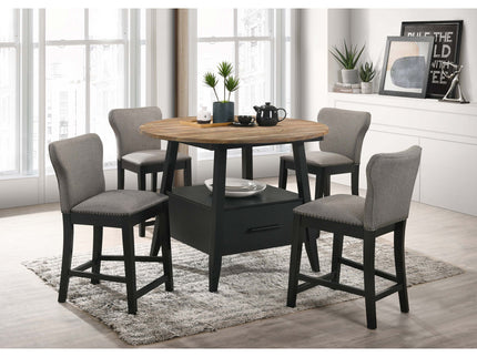 Arunda Yukon - Round Counter Height Dining Table With Pedestal Base And Built In Drawer - Oak