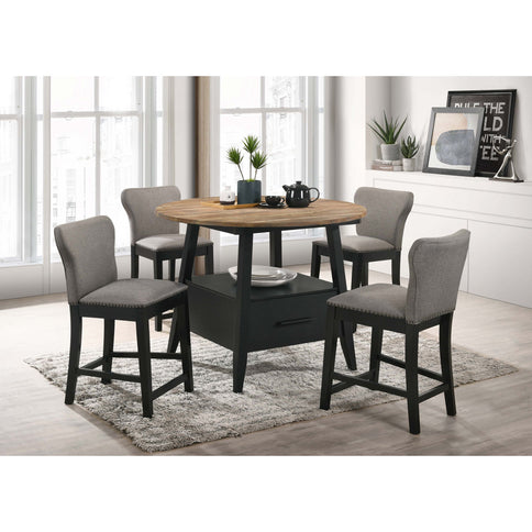 Arunda Yukon - Round Counter Height Dining Table With Pedestal Base And Built In Drawer - Oak