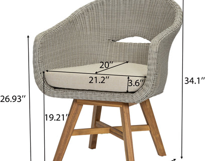 Modern Coastal Rattan Dining Chairs, (Set of 2), Solid Wood Legs - Beige