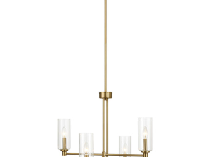 Enigma - 4 Lights Chandelier With Clear Ribbed Satin - Antique Brass / Clear / Gold