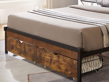 Modern Style Full Bed Drawers With Wheels Storage Solution - Brown / Black