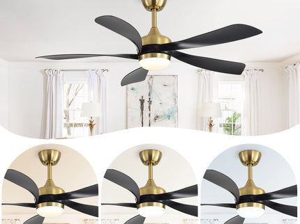 52" Indoor Ceiling Fan With 3 Color Dimmable LED Light Blades, Reversible DC Motor, Remote Control