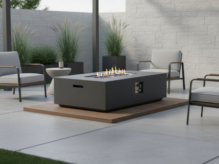 Volon - Rectangular Fire Pit Table, Propane Powered, 50,000 BTU - Light Gray