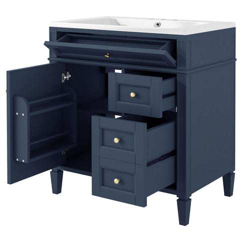 Bathroom Vanity With Top Sink, 2 Drawers And Tip Out Drawer, Rectangular Design
