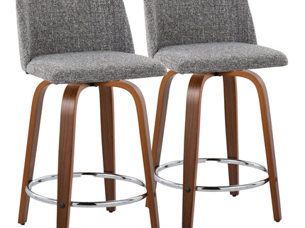 Toriano - Mid Century Modern Fixed Height Counter Stool With Swivel With Round Footrest (Set of 2)