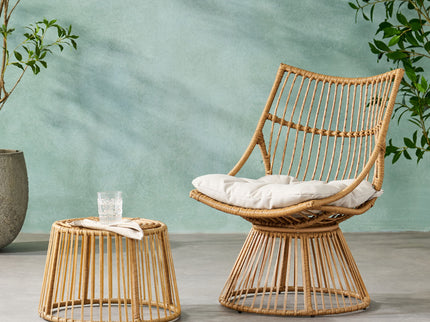 2 Piece Rattan Patio Set With Club Chair And Side Table - Beige / Light Brown