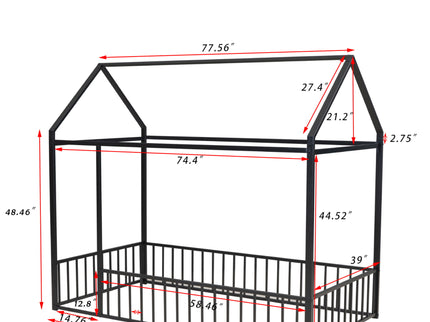Metal Bed House Bed Frame With Fence
