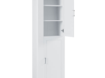 Tall Freestanding Bathroom Storage Cabinet With Adjustable Shelves And Side Hooks