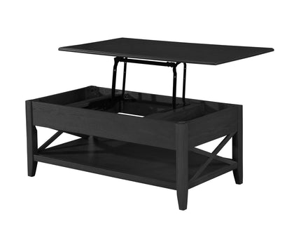 Decatur - Farmhouse Lift Top Coffee Table With Storage - Black / Ash