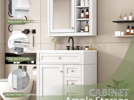 Bathroom Vanity With Top Sink, 2 Doors And 3 Drawers, Freestanding Set With Mirror Cabinet