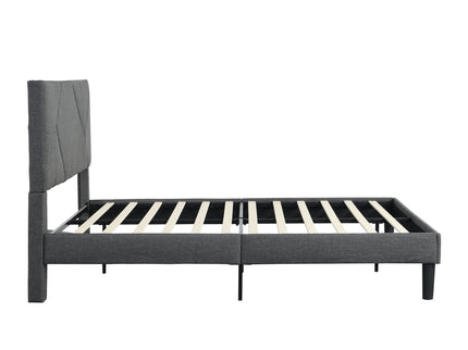 Queen Size Upholstered Platform Bed Frame Wood Slat Support - Gray