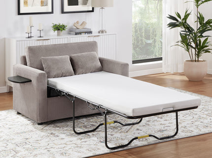 Sleeper Sofa With Foldable Mattress, USB Ports, Side Table & Storage Pocket