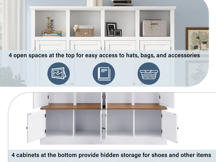 Hall Tree With Bench And Cabinet, 4 In 1 Entryway Bench With Coat Rack