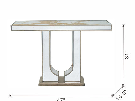 Rectangular Console Table With Elegant Floral Design And Mirrored - Silver Multi