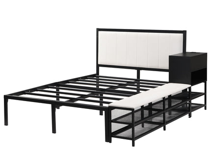 Platform Bed With 2 Tier Storage Shelves, Storage Cabinet