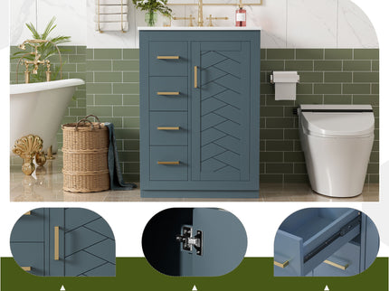 Bathroom Vanity With Integrated Sink, Rectangular Cabinet With 1 Door And 3 Drawers