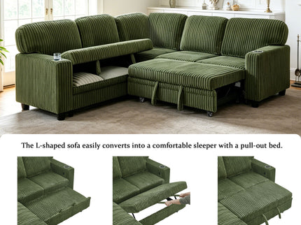 L-Shaped Sofa With Pull Out Sofa Bed With USB