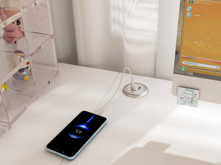 L-Shaped Computer Desk With Glass Cabinets, Built In LED Lights, USB Charging Ports