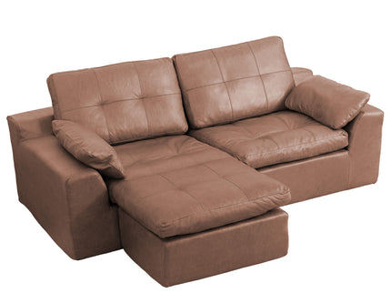 L - Shaped Modular 2 Seater Sofa With Movable Ottoman And High Density Sponge Cushions For Living Room