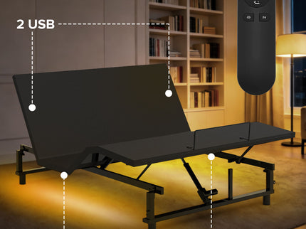 Adjustable Bed Base Frame With Wireless Remote, 4 USB Ports, Under Bed Nightlights, Zero Gravity