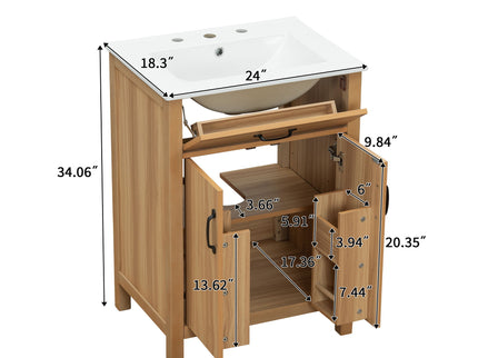 Bathroom Vanity With Flip Drawer, 2 Soft Close Doors, Adjustable Shelf And Ceramic Sink