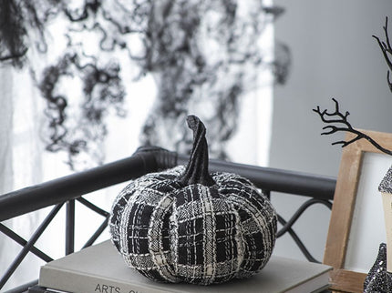 Light Plaid Pumpkin, For Holiday Halloween Decor - Black / White