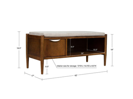 Accent Bench With Storage, Upholstered Cushion - Walnut Brown