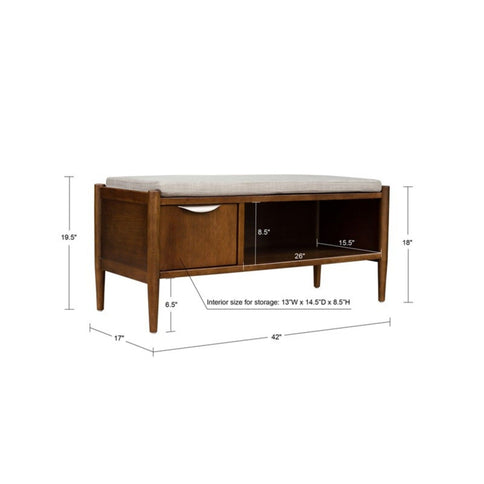 Accent Bench With Storage, Upholstered Cushion - Walnut Brown