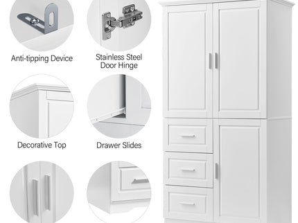 Tall Wide Storage Cabinet With Doors, 3 Drawers