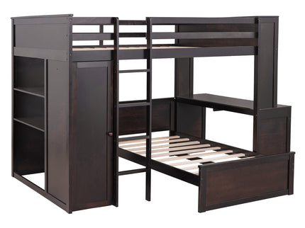 Loft Bed With A Twin Size Standalone Bed, Shelves, Desk, And Wardrobe