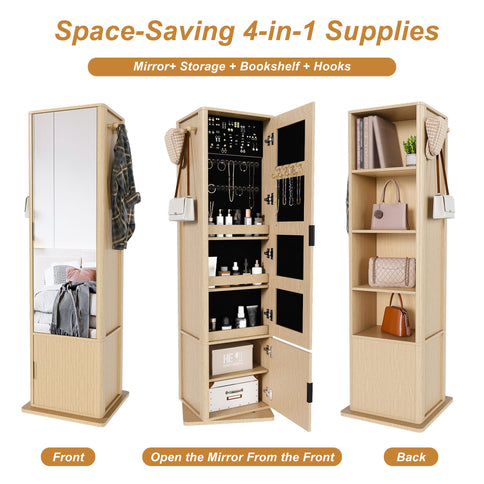 360° Rotating Makeup Cabinet With Full Length Mirror