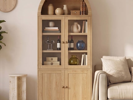 Tall Arched Top Storage Cabinet With 5 Tier Shelves, Soft Close Hinges