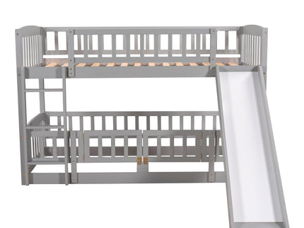 Low Bunk Bed With Slide, Fence And Ladder