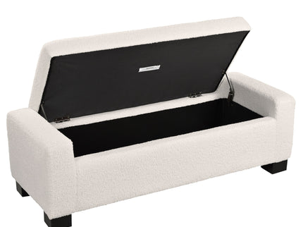 Textured Boucle Ottoman Bench With Hinged Lid For Seating And Storage - Beige