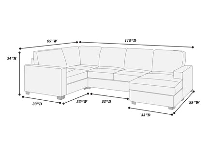 Sectional With RAF Chaise, Armless Loveseat & LAF 1 Arm Chair