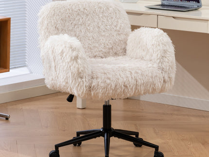 Swivel Chair With Adjustable Armrests And Wheels For Home Office - Beige