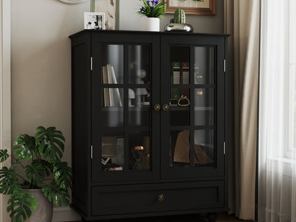 Minimalist Buffet Cabinet With Double Glass Doors And Drawer