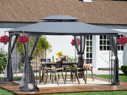 Patio Gazebo Tent With Ventilated Double Roof And Mosquito Net