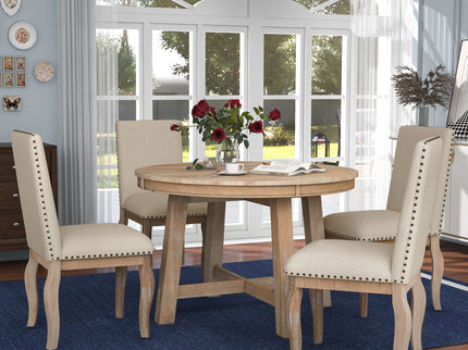 Round Extendable Dining Table Set With 4 Upholstered Chairs