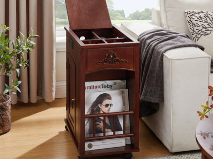 Traditional End Table With Charging Station, Narrow Side Table With USB Ports And Outlets - Red Walnut