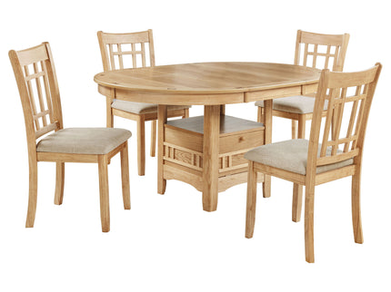 Davis - 5 Piece Oval Extension Leaf Dining Set With Pedestal Base - Light Oak