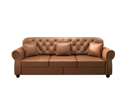Upholstered Sofa With Nailhead Trim, Rolled Armrests With Ottoman