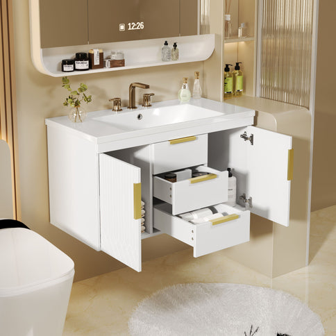 Wall Mounted Bathroom Vanity With Sink, Floating Storage Cabinet With 2 Drawers