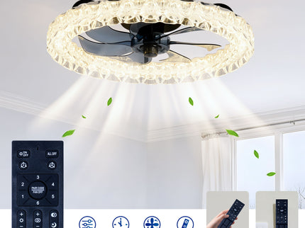 LED Light Source And Remote Control, 3000 - 6500K Dimmable Flush Mount LED Fan Light, 6 Speeds, Quiet DC Motor - Matte Black