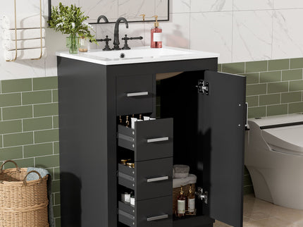 Bathroom Vanity With Integrated Sink, Rectangular Cabinet With 1 Door And 3 Drawers
