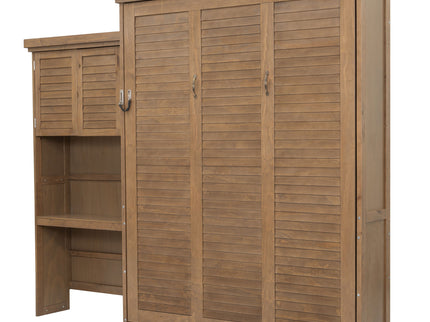 Queen Size Murphy Bed With Louvered Design And Multiple Storage Shelves - Wood
