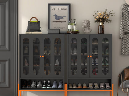 Modern Metal Shoe Cabinet With DoublebSided Doors And Adjustable Partitions