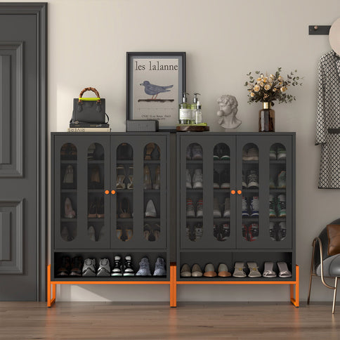 Modern Metal Shoe Cabinet With DoublebSided Doors And Adjustable Partitions
